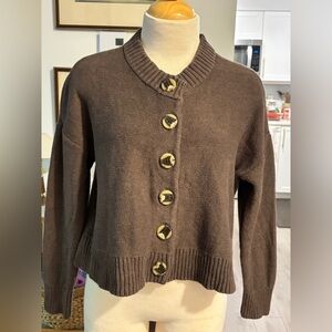 Quince Brown Button-Up Organic Cotton Cardigan
